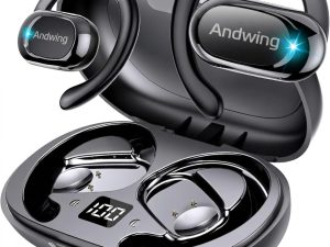 Andwing Open Ear TWS Earbuds Bluetooth 5.4 with Ear Hooks, HiFi Sound 58 Hours Battery, Lightweight Wireless Headphones for Running Fitness Travel IPX7 Sweatproof