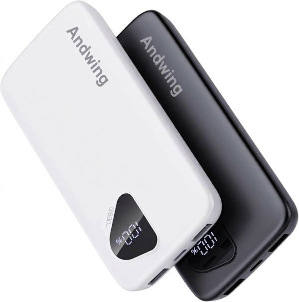 Andwing 2-Pack 12800mAh Power Bank Black and White, 4-Output 2-Input Ultra Slim Portable Battery Pack Fast Charging