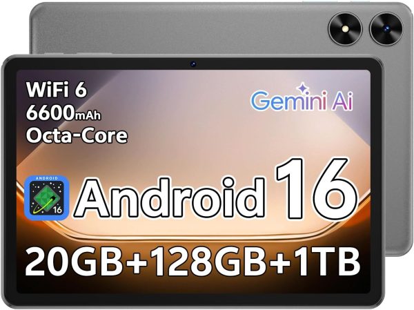 Andwing 2026 Android 16 10.1 Inch Tablet with Gemini AI, Octa-Core Processor, 20GB RAM 128GB ROM 1TB Expandable, 6600mAh Battery WiFi HD IPS Screen