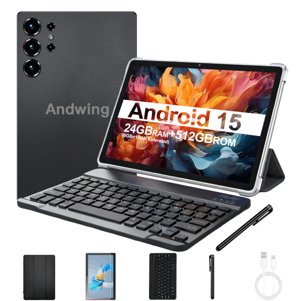 Andwing Android 15 10.1 HD Tablet Featuring 24GB RAM (8GB+16GB Extended), 512GB ROM, Unlocked 4G, 6000mAh Battery, 8MP+16MP Cameras, Dual SIM Support, Wifi, GPS Functionality, Face Unlock - Wonderful Gift Option